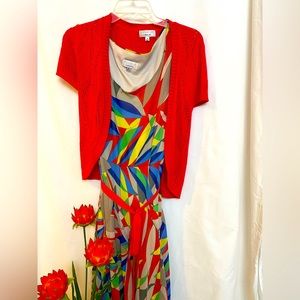 Women’s Coral and Multicolored Dress - size 10/Large -perfect as an Easter dress